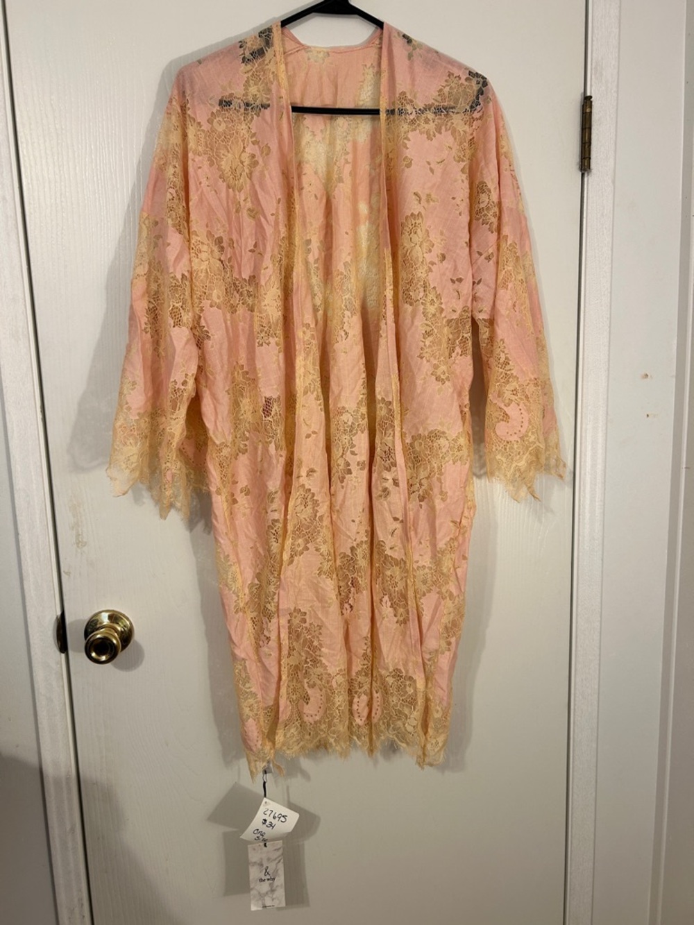 Delicate Pink Lace Kimono Robe